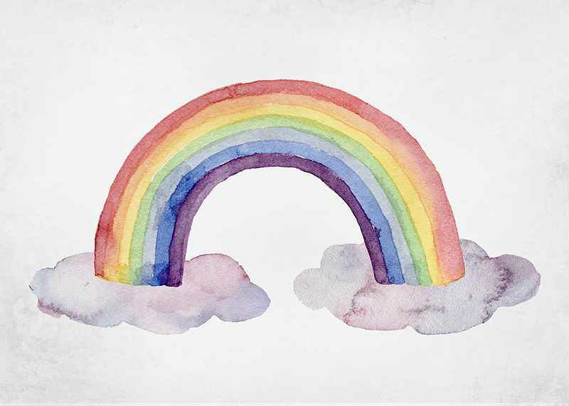 Watercolor rainbow in pastel colors with two clouds-12
