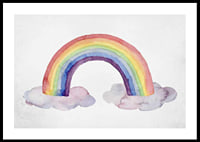 Watercolor rainbow in pastel colors with two clouds-0