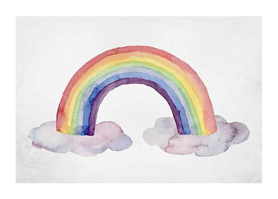 Watercolor rainbow in pastel colors with two clouds-12