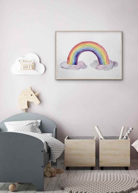 Watercolor rainbow in pastel colors with two clouds-12