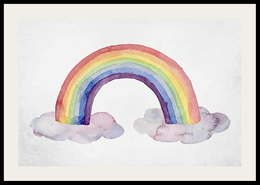 Watercolor rainbow in pastel colors with two clouds-12