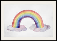 Akvarellmålad regnbåge i pastellfärger med två moln-2