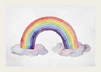 Watercolor rainbow in pastel colors with two clouds-3