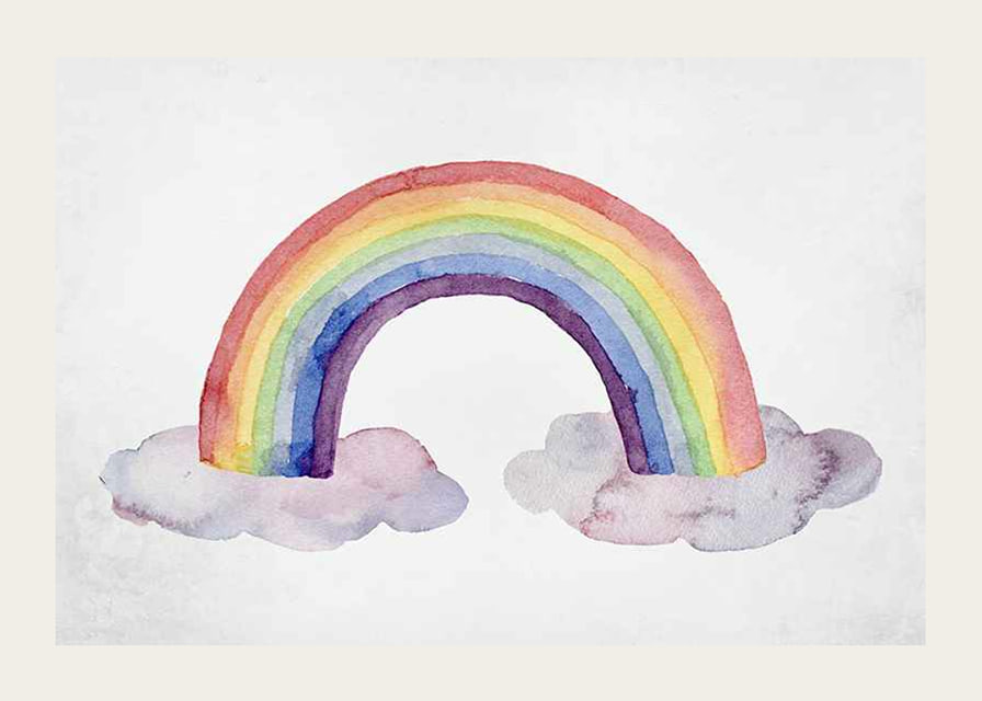 Watercolor rainbow in pastel colors with two clouds-12