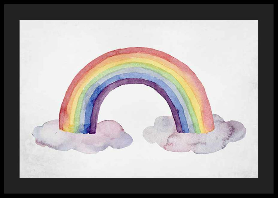 Akvarellmålad regnbåge i pastellfärger med två moln-12