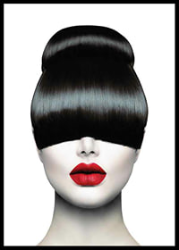 Photographic portrait of woman with black bangs and red lips-0