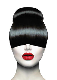 Photographic portrait of woman with black bangs and red lips-1