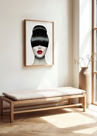 Photographic portrait of woman with black bangs and red lips-2