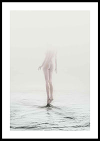 Photo art with naked woman partially hidden by fog over water-0