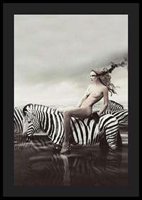 Surreal nude woman on zebra in black and white tones-4