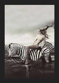 Surreal nude woman on zebra in black and white tones-5