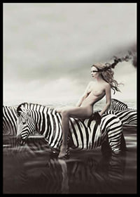 Surreal nude woman on zebra in black and white tones-6