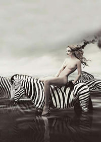 Surreal nude woman on zebra in black and white tones-7