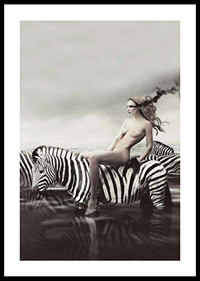 Surreal nude woman on zebra in black and white tones-0