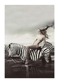 Surreal nude woman on zebra in black and white tones-1