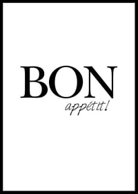 Black text Bon Appétit in two different fonts on white background-0