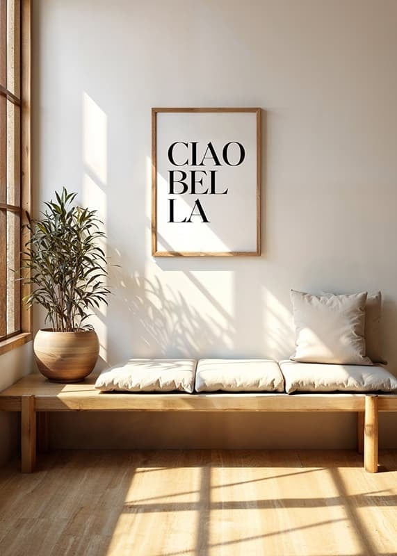 Stylish typography with the text Ciao Bella in black on white-12