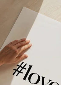 Black text with hashtag love on white background, minimalist style-3