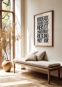 Black and white text illustration with six wine types in handwritten style-2