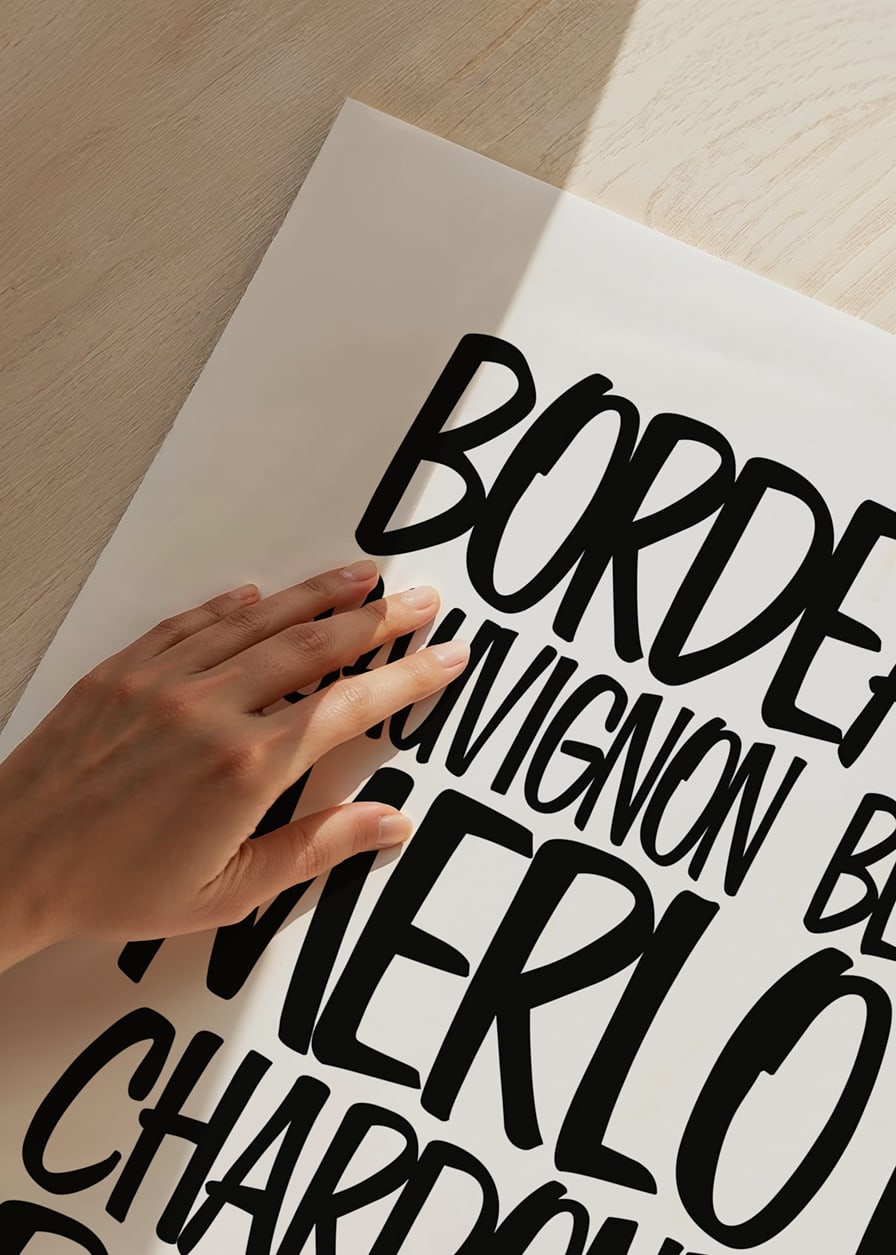 Black and white text illustration with six wine types in handwritten style-12