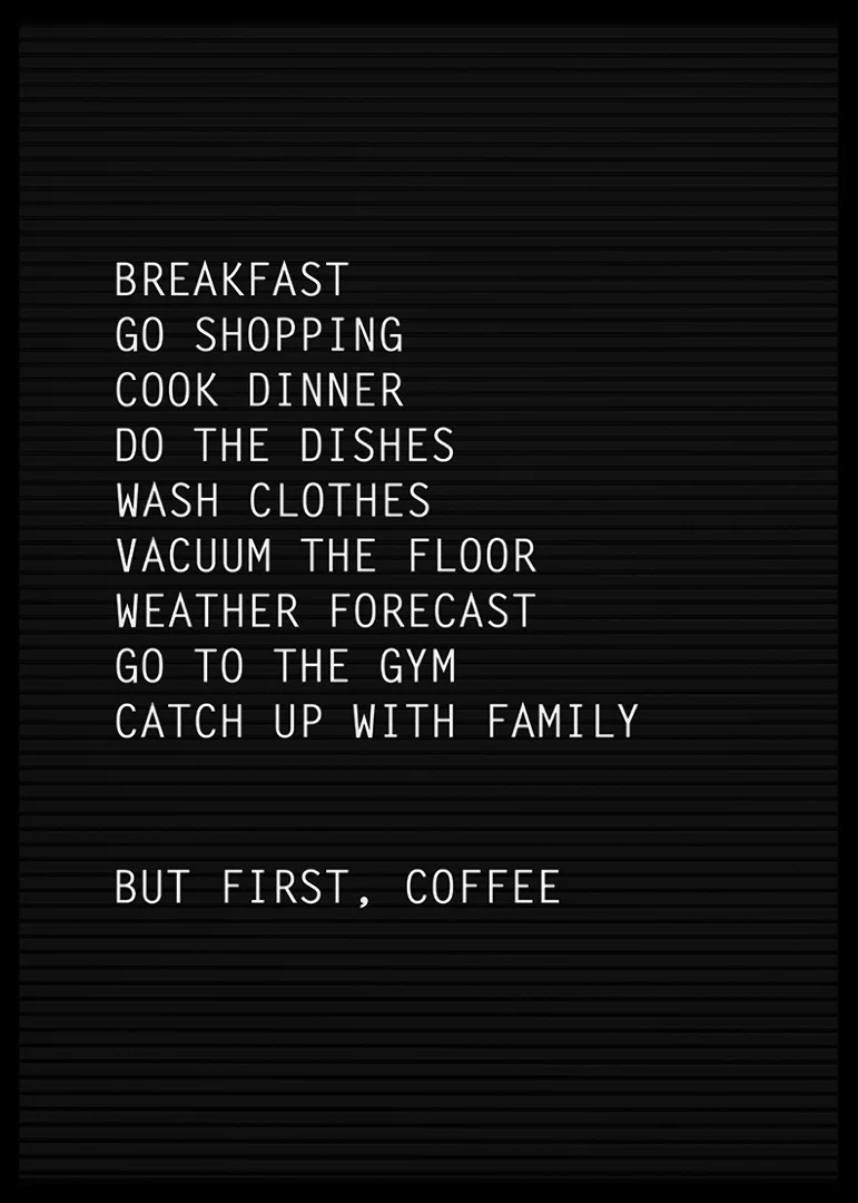 Black letter board with white text about everyday chores-12