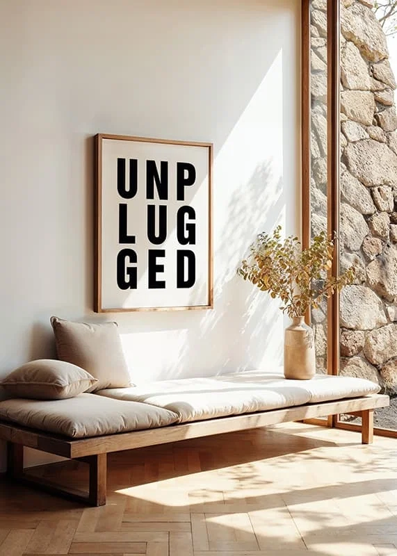 Black text UNPLUGGED in uppercase with capital letters-12