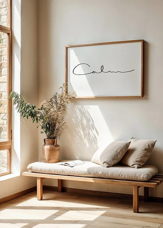 Minimalist text illustration with the word Calm in black-12