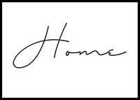 Handwritten word Home in black against white background-0