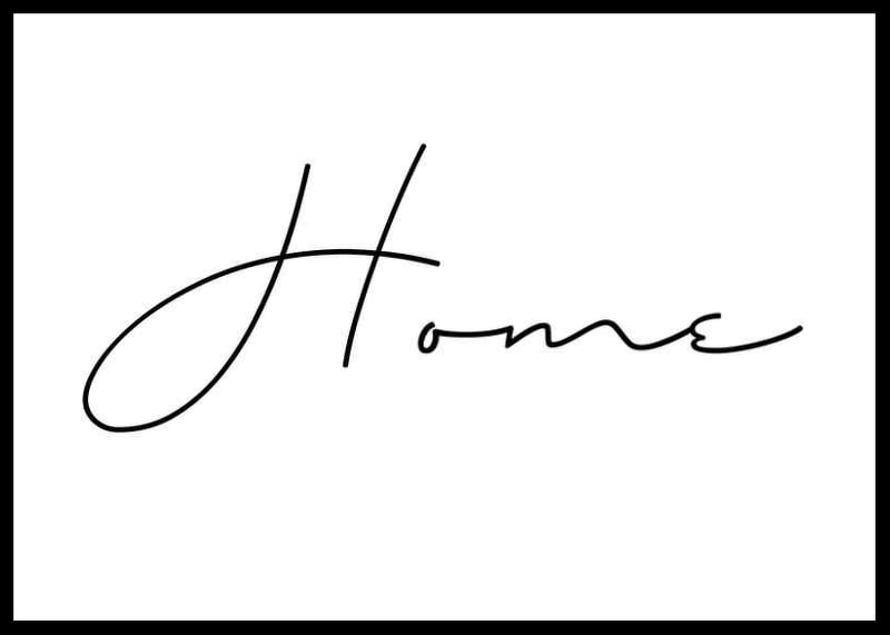 Handwritten word Home in black against white background-12