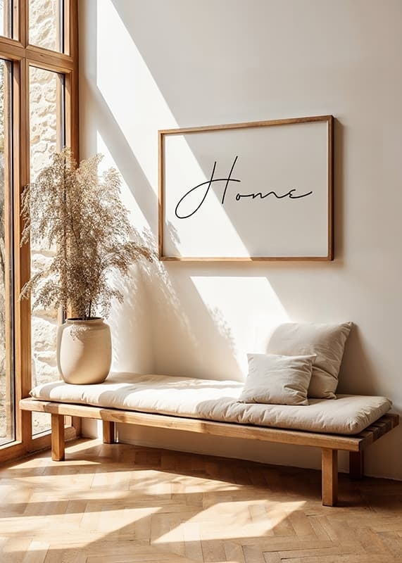Handwritten word Home in black against white background-12
