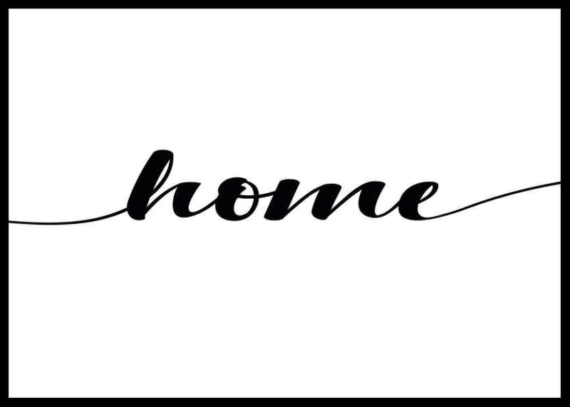 Svart ordet ”home” i modern handskriven stil på vit bakgrund-12