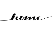 Svart ordet ”home” i modern handskriven stil på vit bakgrund-1