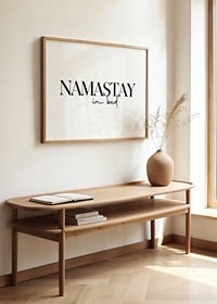 Black text with the words 'Namastay in bed' on a white background-2