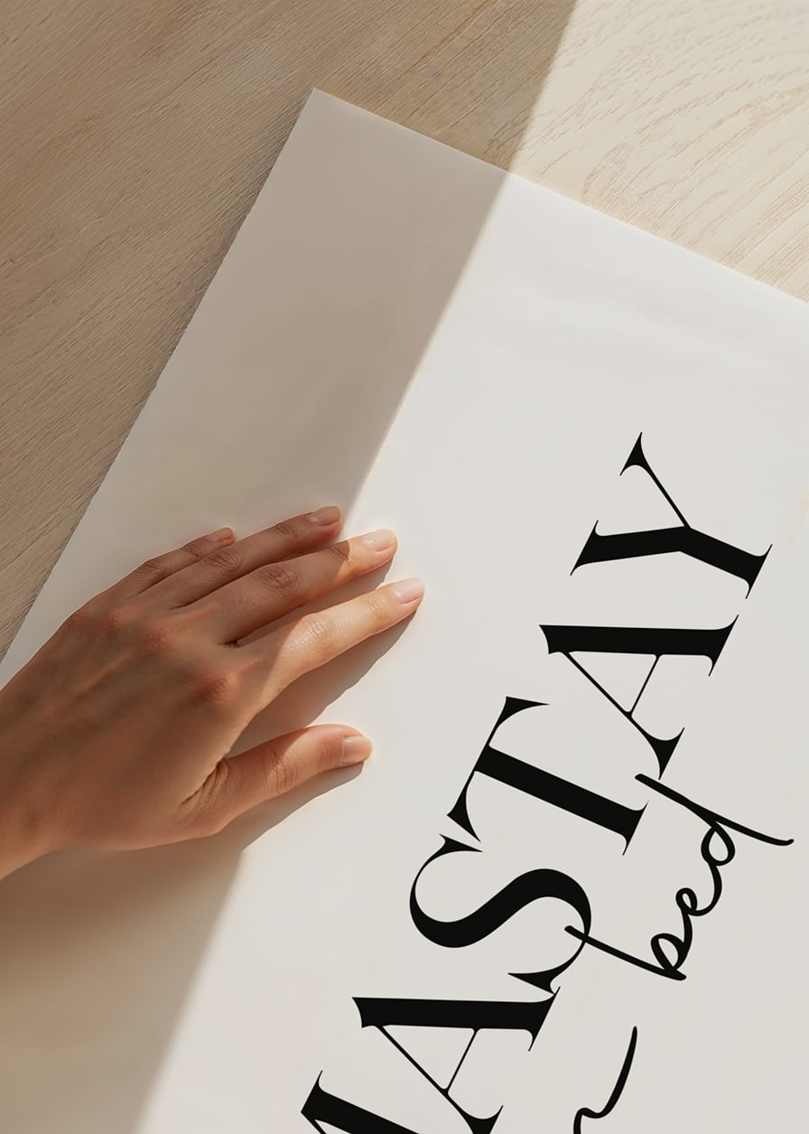 Black text with the words 'Namastay in bed' on a white background-12