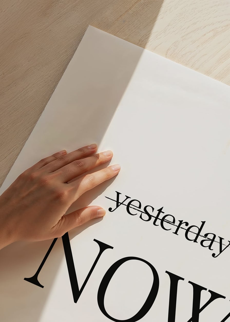 Minimalist text with the word NOW in black on white background-12