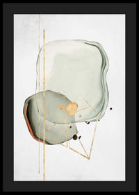 Abstraktný akvarel so zelenými tvarmi a zlatými detailmi-4