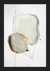 Abstraktný akvarel so zelenými tvarmi a zlatými detailmi-5