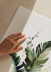 Watercolor of green leaves and gold details on white background-9