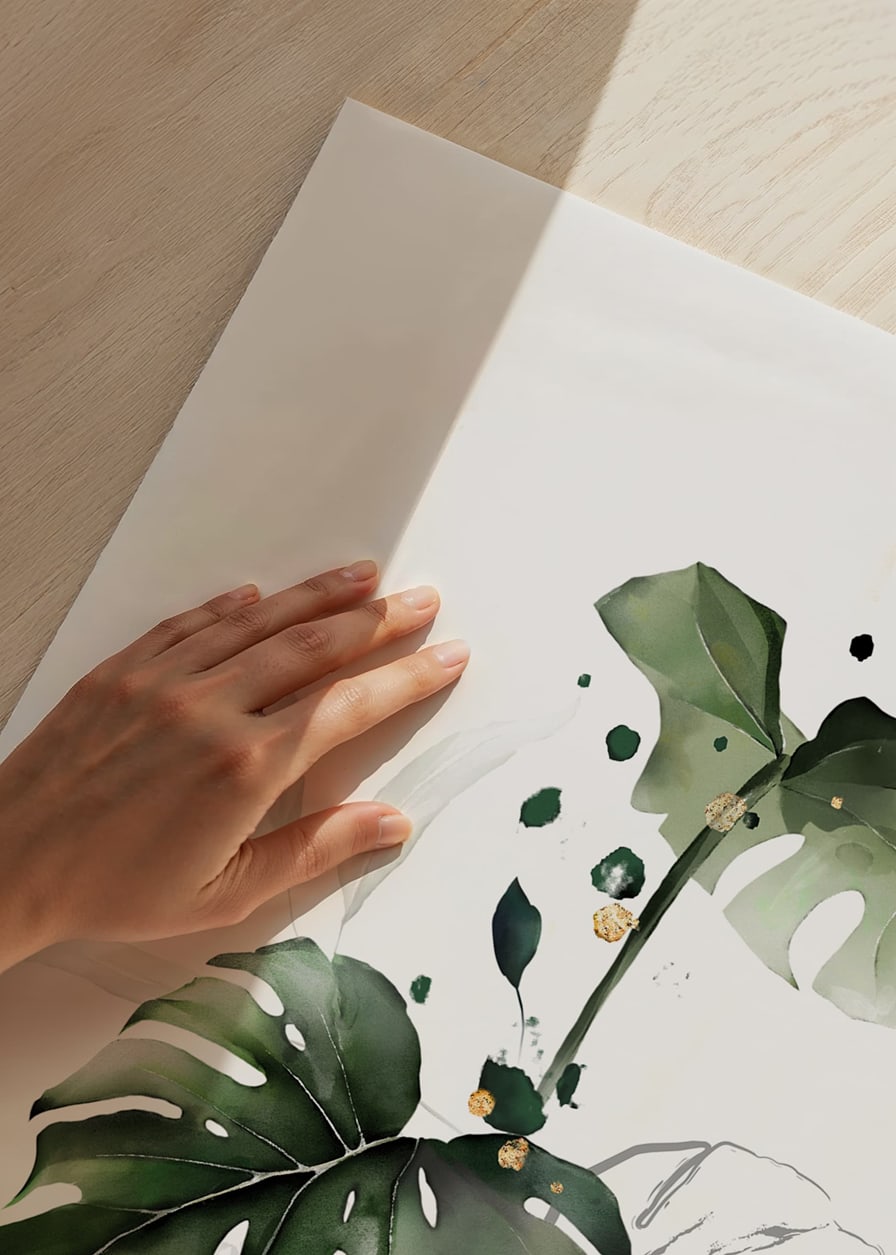Watercolor of monstera leaves in green shades on white background-12