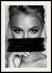 Black and white portrait of woman with black paint over mouth-2