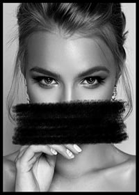 Black and white portrait of woman with black paint over mouth-6