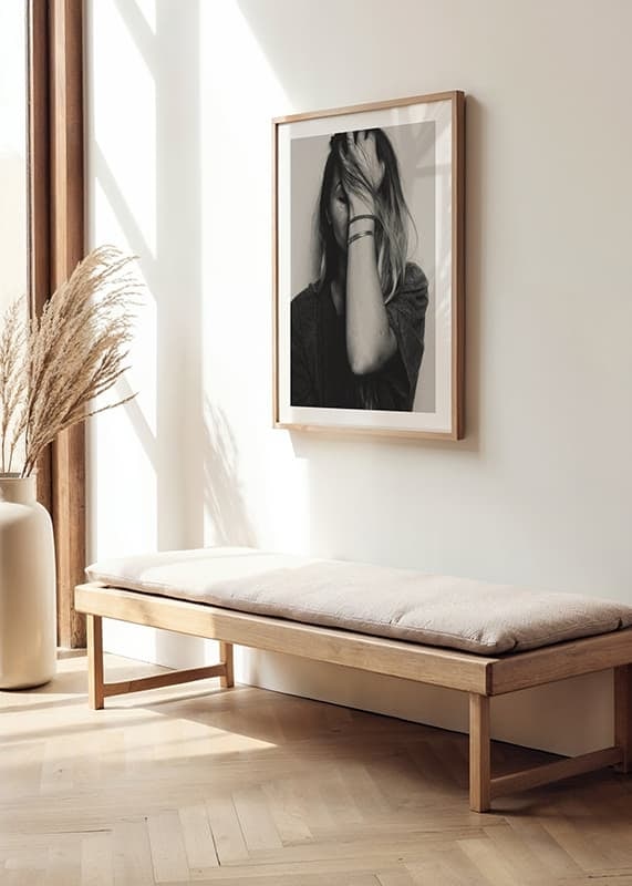 Black and white portrait of woman with hand over face-12