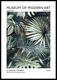 Abstract green leaves against dark background in illustrated style-0