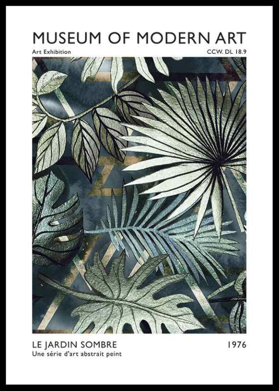 Abstract green leaves against dark background in illustrated style-12