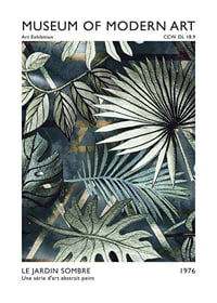 Abstract green leaves against dark background in illustrated style-1