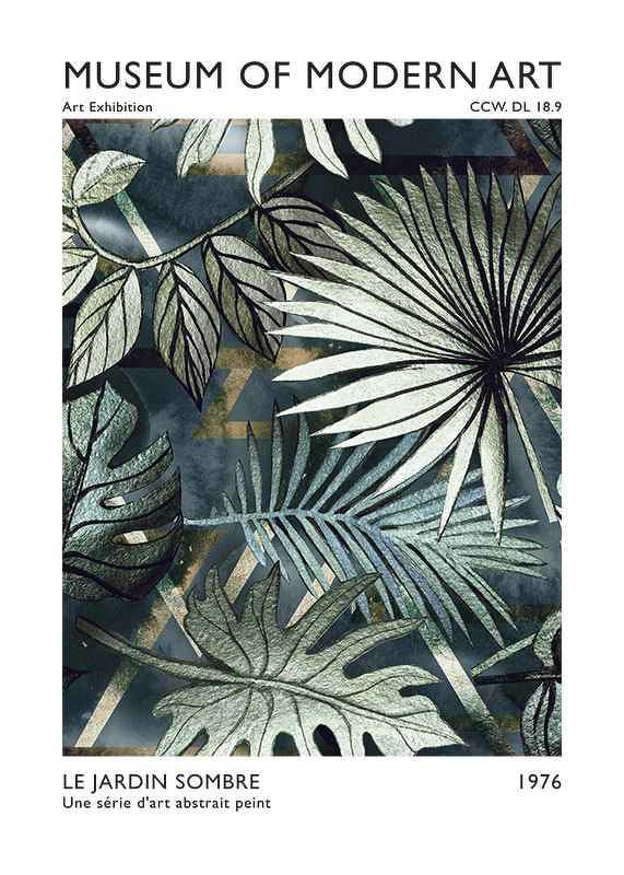 Abstract green leaves against dark background in illustrated style-12