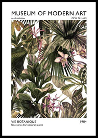 Botanical illustration of green leaves and orchids in soft colors-0