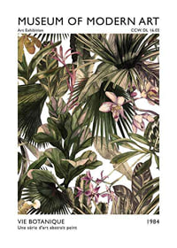 Botanical illustration of green leaves and orchids in soft colors-1