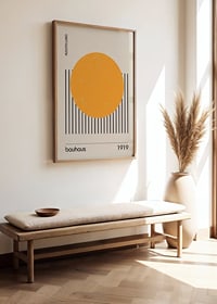 Motif abstrait avec cercle orange et lignes noires sur fond beige-2