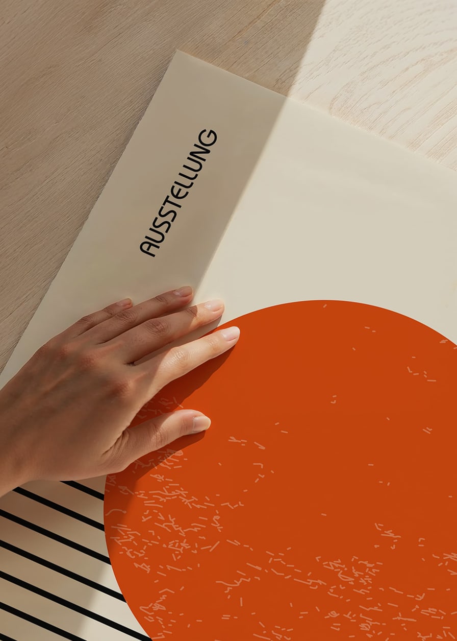 Graphic orange circle over black lines, Bauhaus style-12